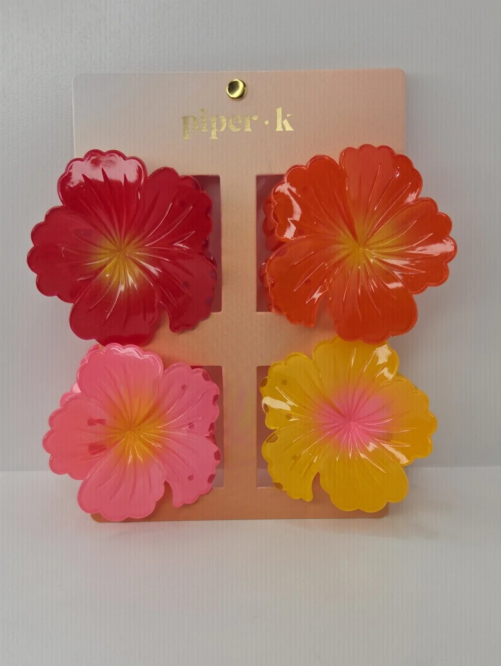 🌸▪️Piper  K▪️ Flower Hair Clips - Red, Orange, Pink, Yellow (Set of 4)